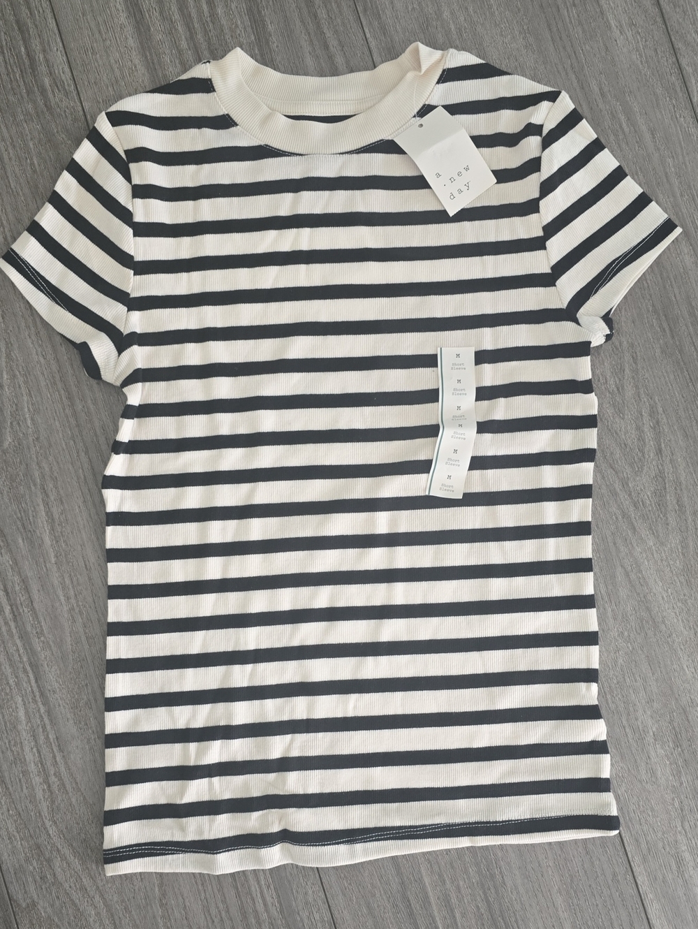 NWT a New Day Ribbed Striped Crew Neck Tee - Black & White